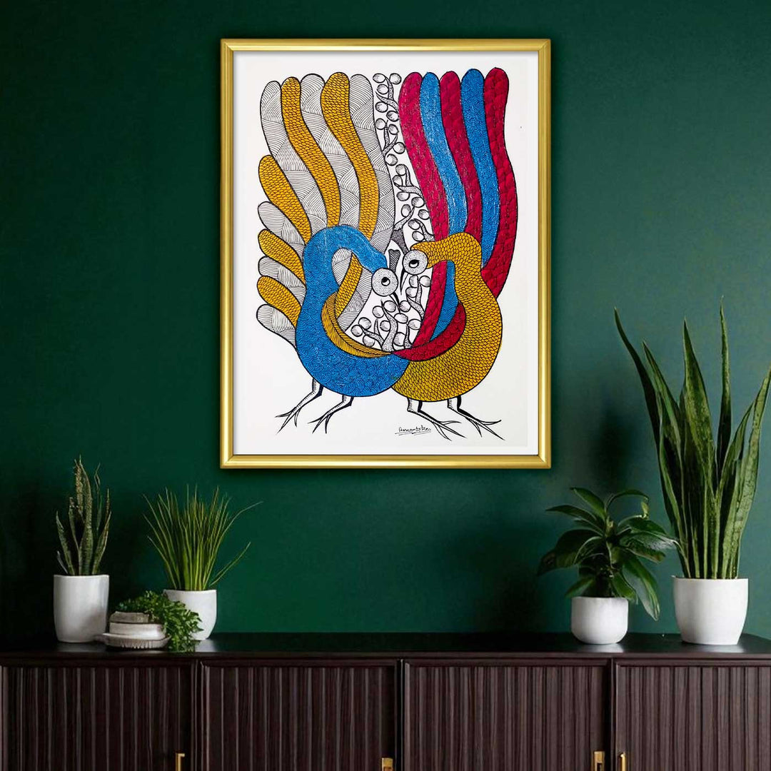 11 x 15 Inch | The Dance Of Togetherness | Original Hand Painted Tribal Gond Art Painting | Acrylic Paints On Paper
