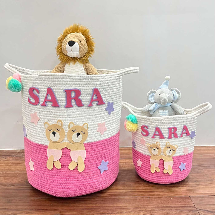Personalized Handmade Bear Hugs Jute Basket For Kids