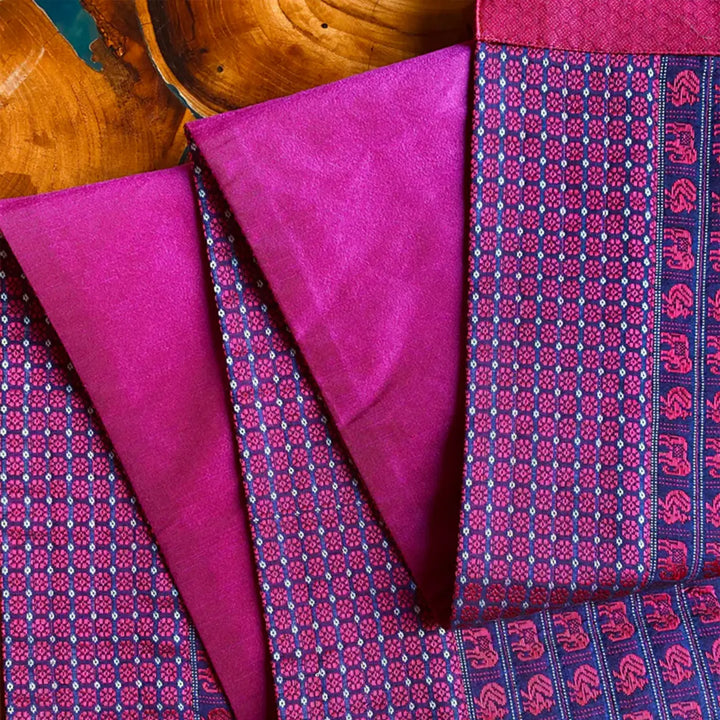 Handmade Purple Elephant & Peacock Design Khunn Fabric Cotton Table Runner | 12 x 60 Inch