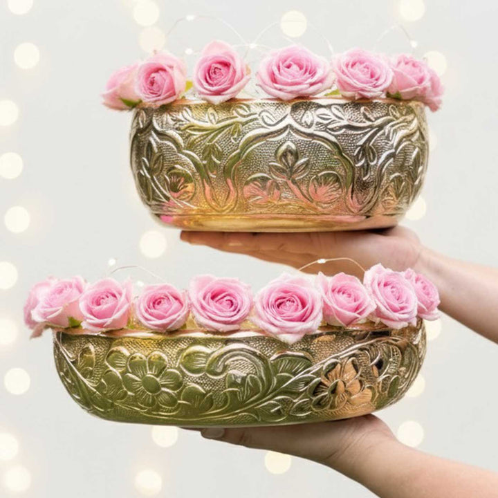 2 Pc | Swarna Sunshine Aluminum Golden Urli Set