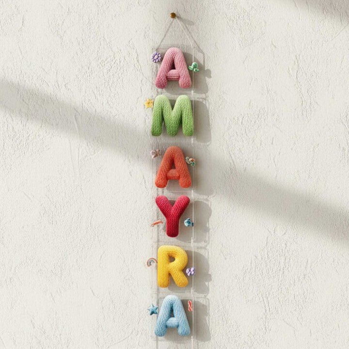 Personalized Acrylic Colourful Knitted Look Vertical Name Hanging