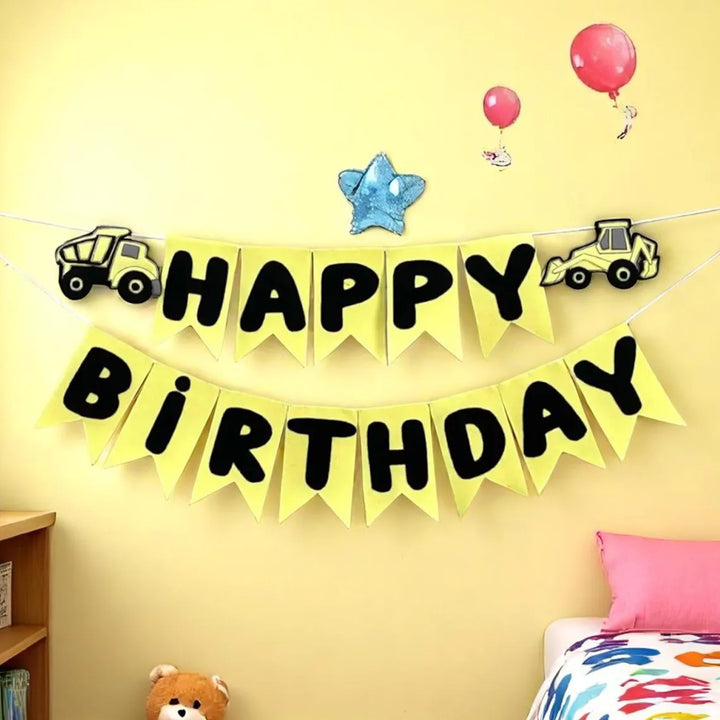 Handmade Construction Vechile Theme Felt Happy Birthday Bunting