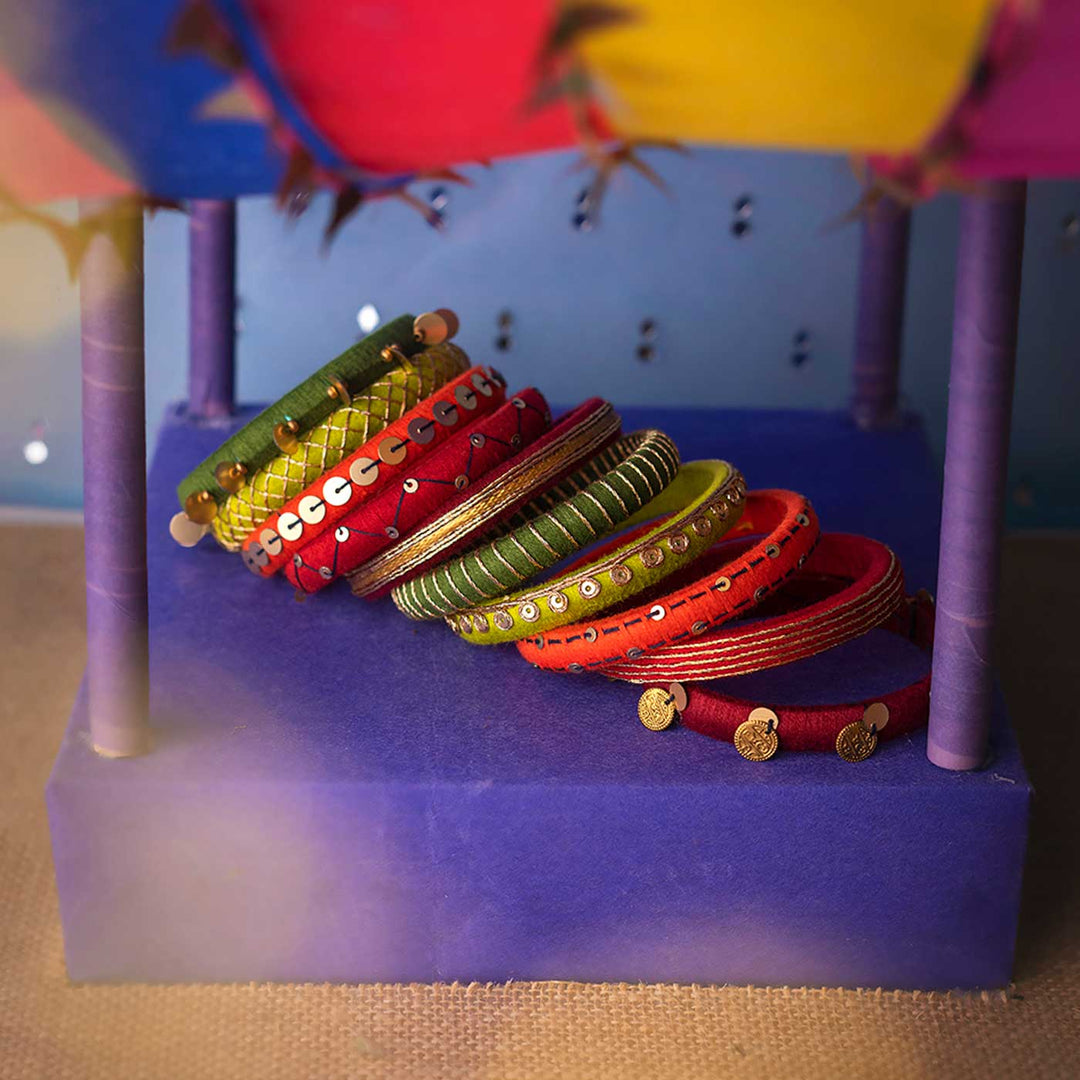 Multicolour Handcrafted Netra Sequence Work Bangles | Set of 10