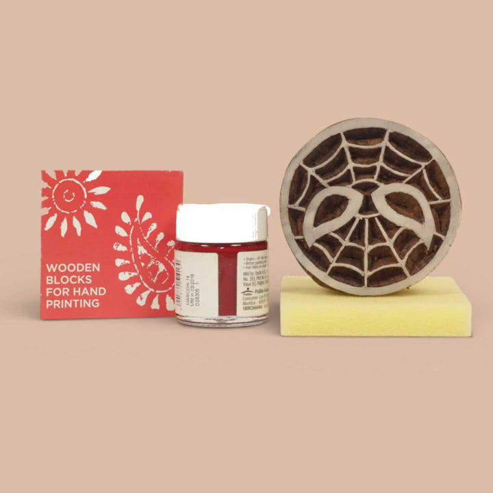 Spiderman Design T-shirt Block Print DIY Kit | 1 White Cotton T-shirt, 1 Fabric Paint And 1 Wooden Block