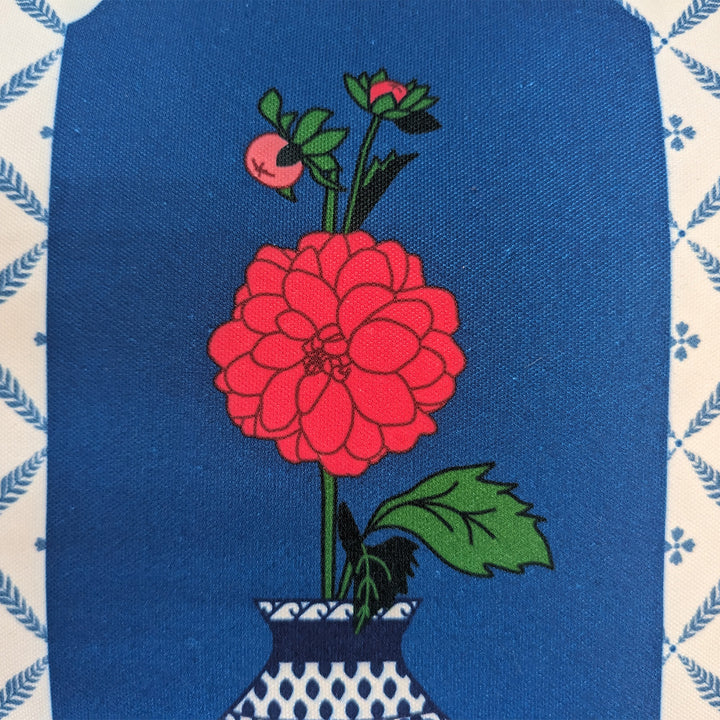 16 Inch | Printed Dahilya Blue Pottery Cushion Cover