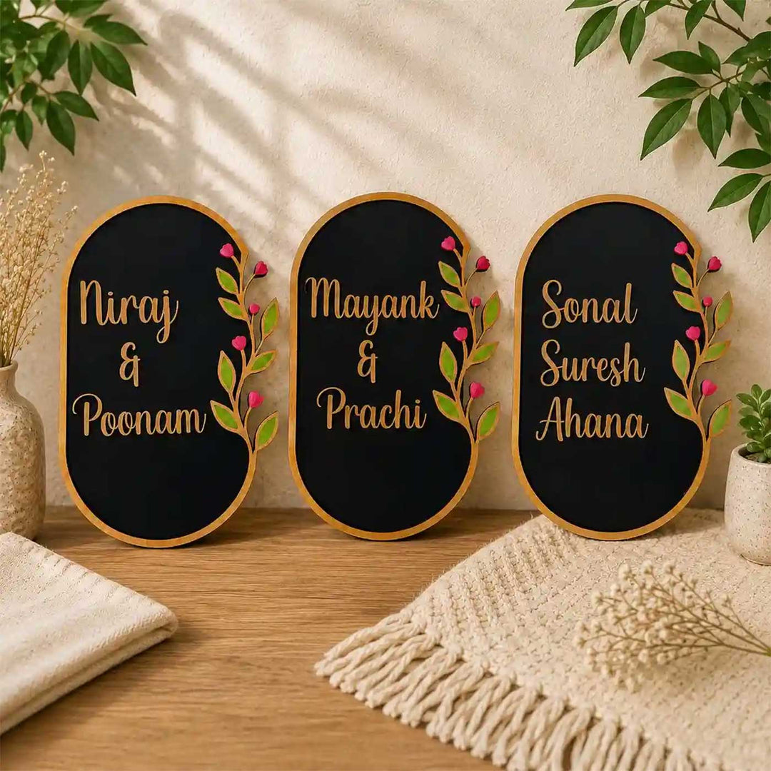 "Floral Royal" Handcrafted Personalized MDF Wood Name Plate For Home