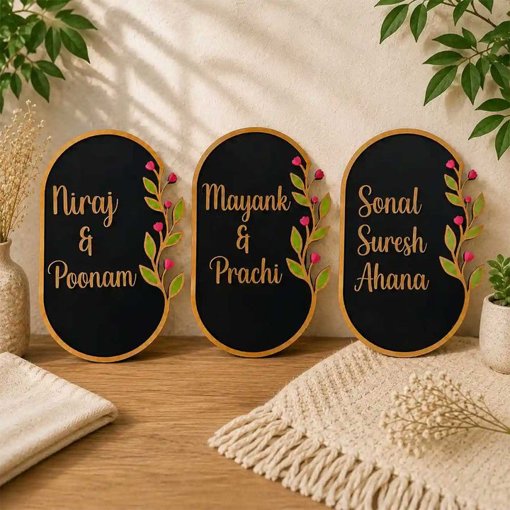 "Floral Royal" Handcrafted Personalized MDF Wood Name Plate For Home