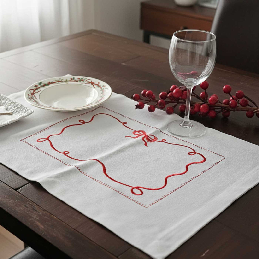 4 Pc | Handmade Embroidered White Wrapped In Love Table Mat