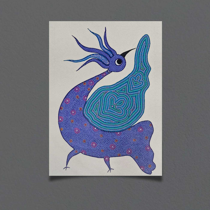 11 x 16 Inch | Blue Bird | Original Hand Painted Bhill Painting | Acrylic Paints On Paper