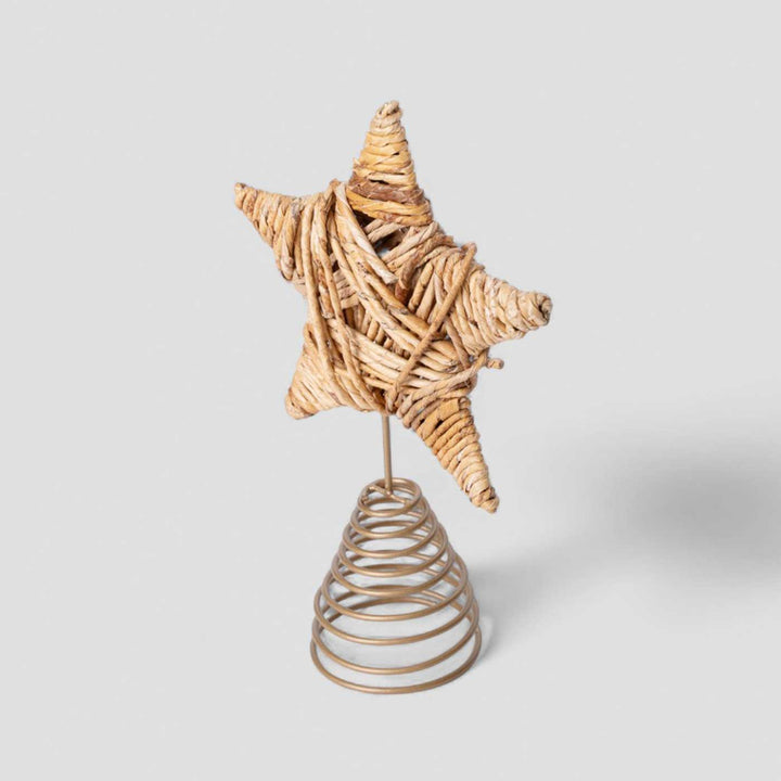 Handmade Banana Rope Star Christmas Tree Topper With Lights