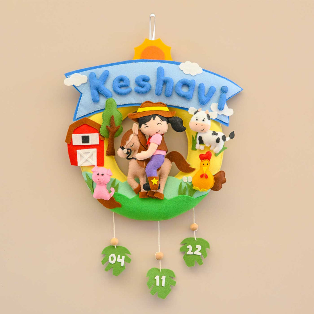 Personalized Farm Adventure Theme Round Felt Kid's Nameplate