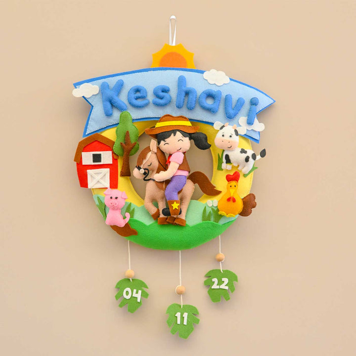 Personalized Farm Adventure Theme Round Felt Kid's Nameplate