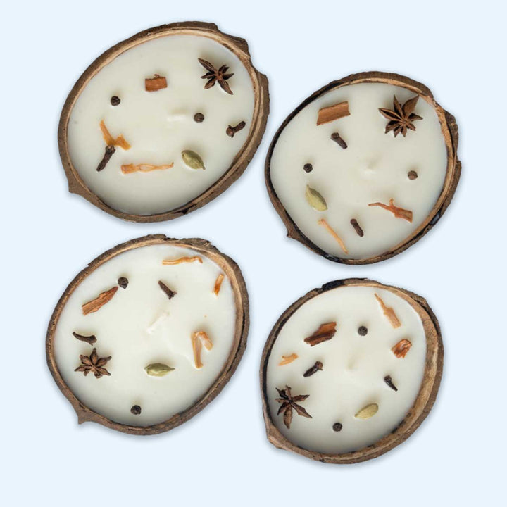 Eco-friendly Handmade Spice's Scented Coconut Shell Candle | Set Of 2