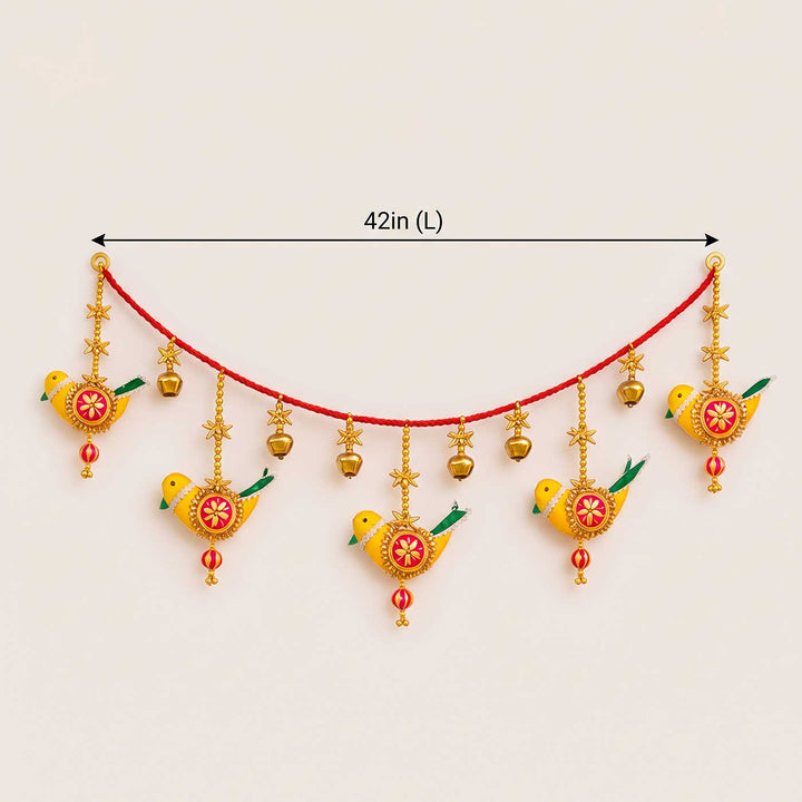 42 Inch | Handcrafted Chidiya Gota Patti Bird Motif Silk Toran with Pearls & Ghungroo