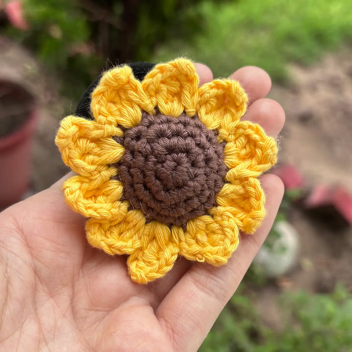 Handmade Crochet Sunflower Design Cotton Hair Tie