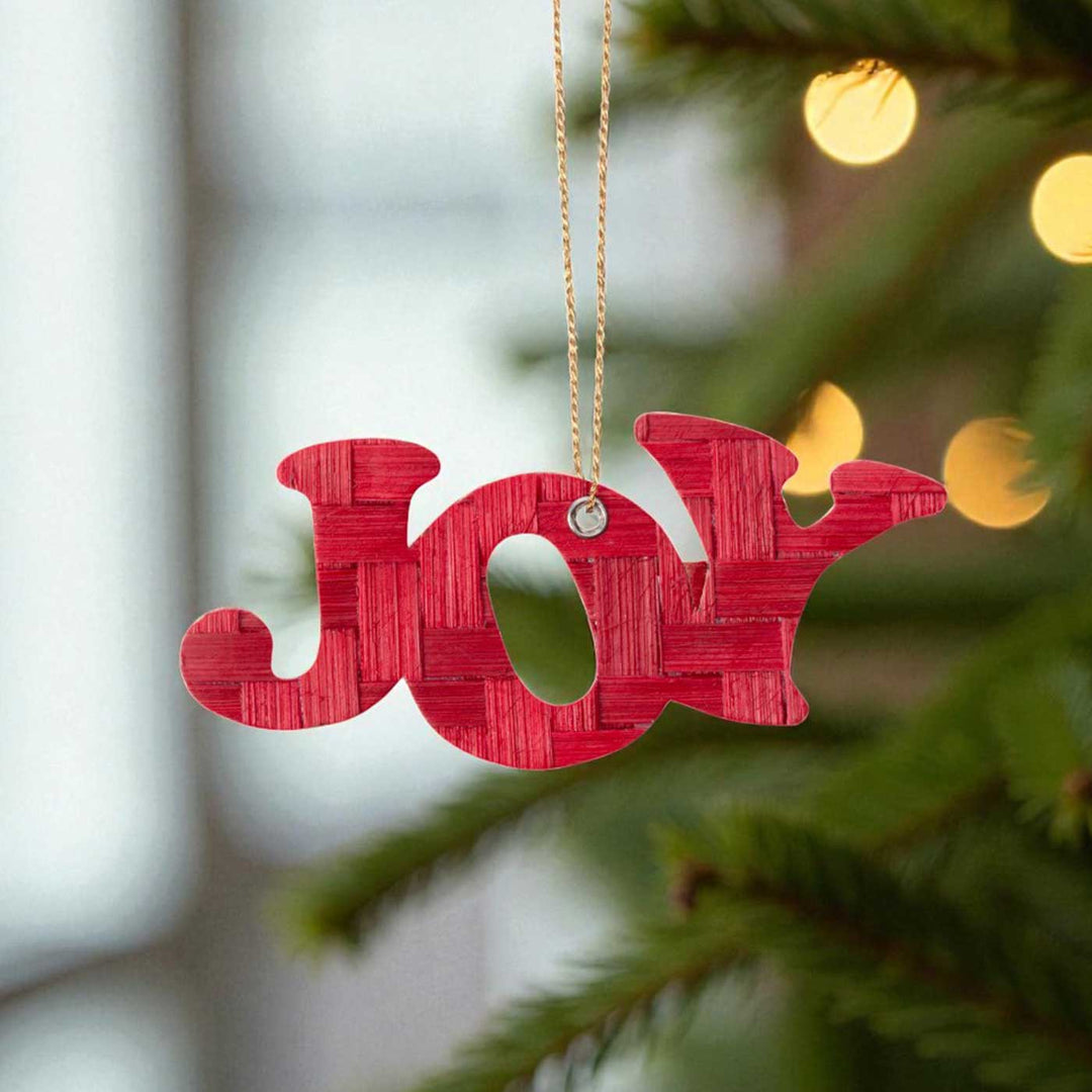 Handmade Bamboo Joy Hanging Christmas Ornaments