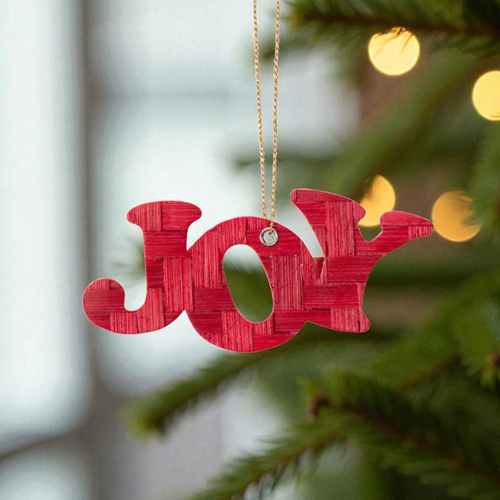 Handmade Bamboo Joy Hanging Christmas Ornaments