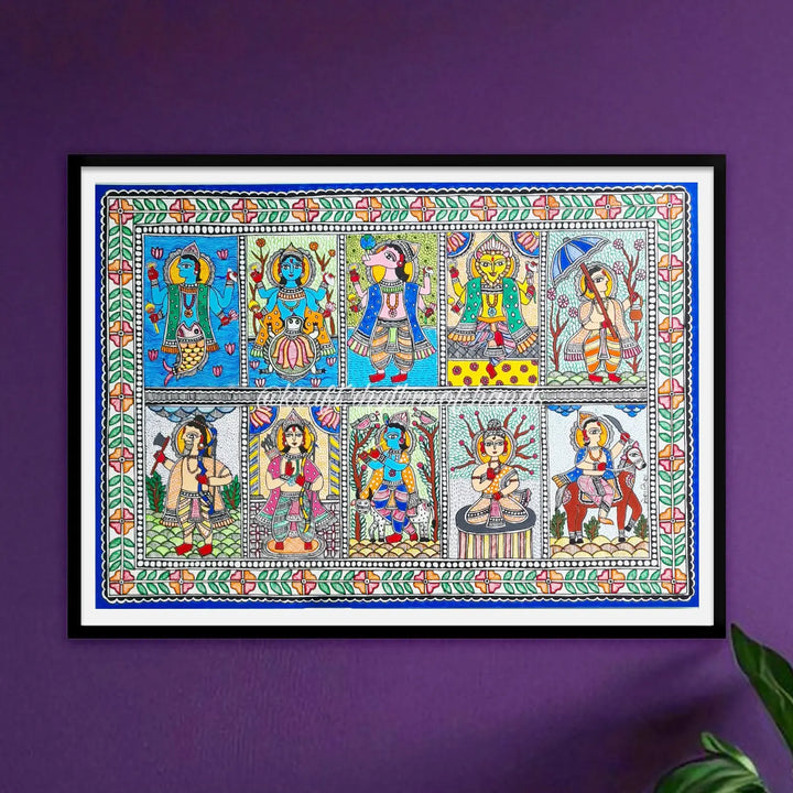 11 x 16 Inch | Dashavatara | Original Hand Painted Madhubani Painting On Paper