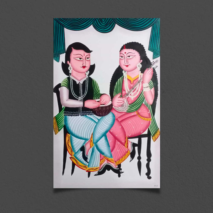 14 x 22 Inch | Rhythm of Companionship | Original Hand Painted Kalighat Painting | Natural Colors On Paper