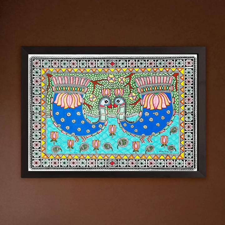 11 x 16 Inch | Duo Dancing In Bloom | Original Hand Painted Madhubani Painting On Paper