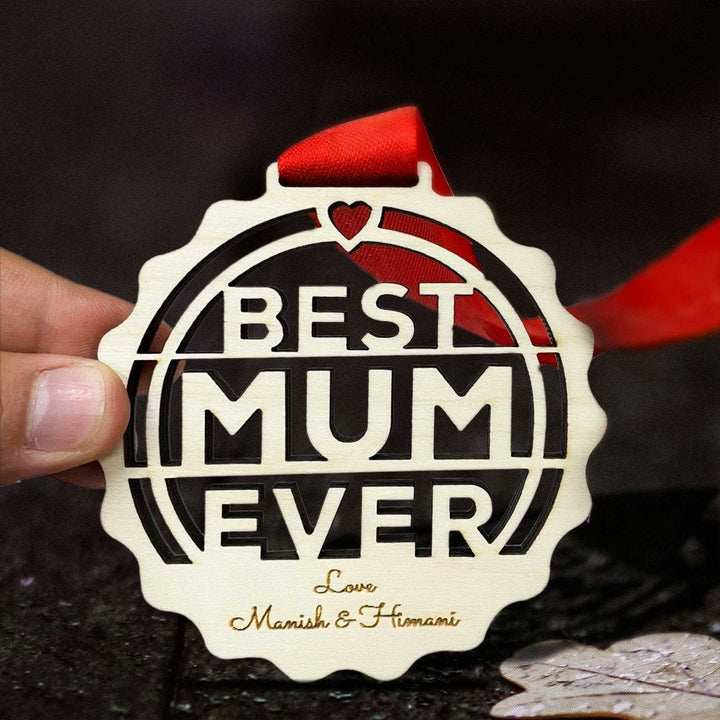 Photo Personalized Printed Best Mum Ever Wooden Medal