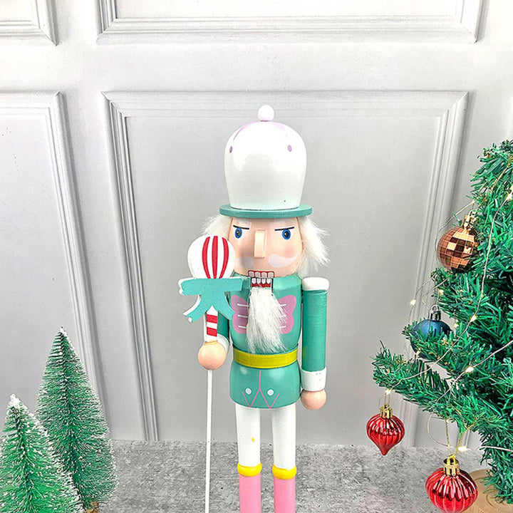 Pastel Green Baloon Nutcracker Self-Standing Wooden Decor For Christmas Table Decoration