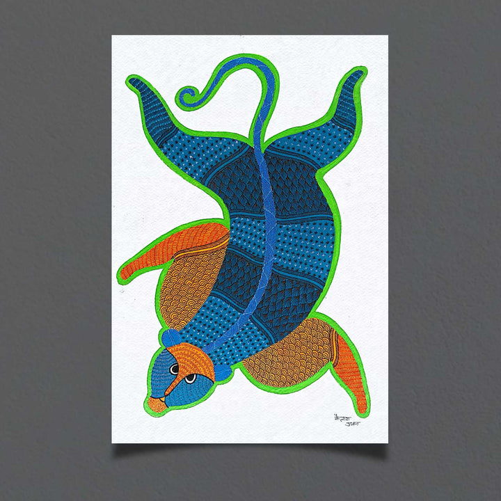 11 x 15 Inch | Playful Wild Cat | Original Hand painted Tribal Gond Art Painting | Acrylic Paints On Paper