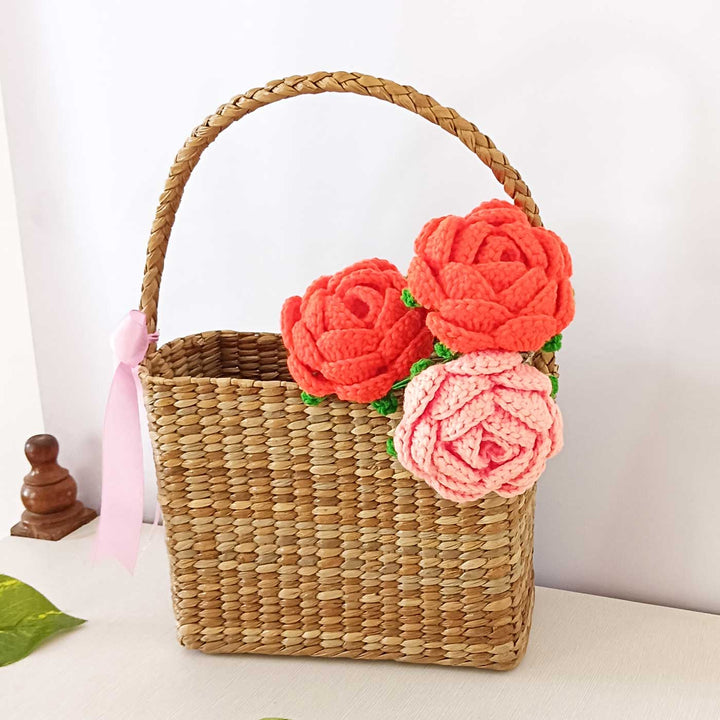 Handmade Crochet Orange Rhapsody Theme Flower Bouquet With Lights