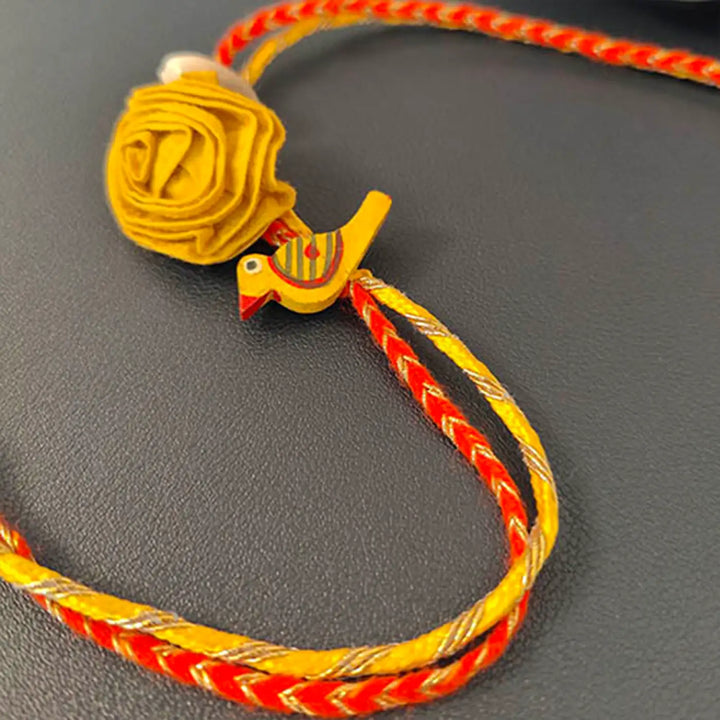 Handmade Yellow Chidiya Rakhi With Roli Chawal