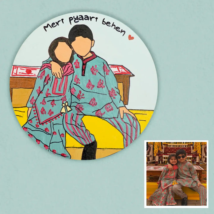 Photo Personalized Hand-Painted Cute Brother & Sister MDF Wood Portrait