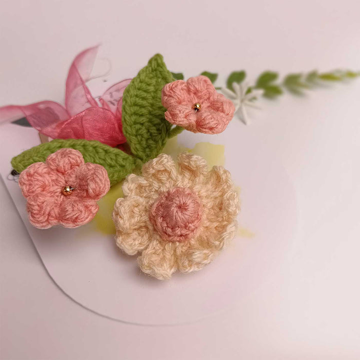 Handmade Crochet 3D Cream & Peach Floral Greeting Card