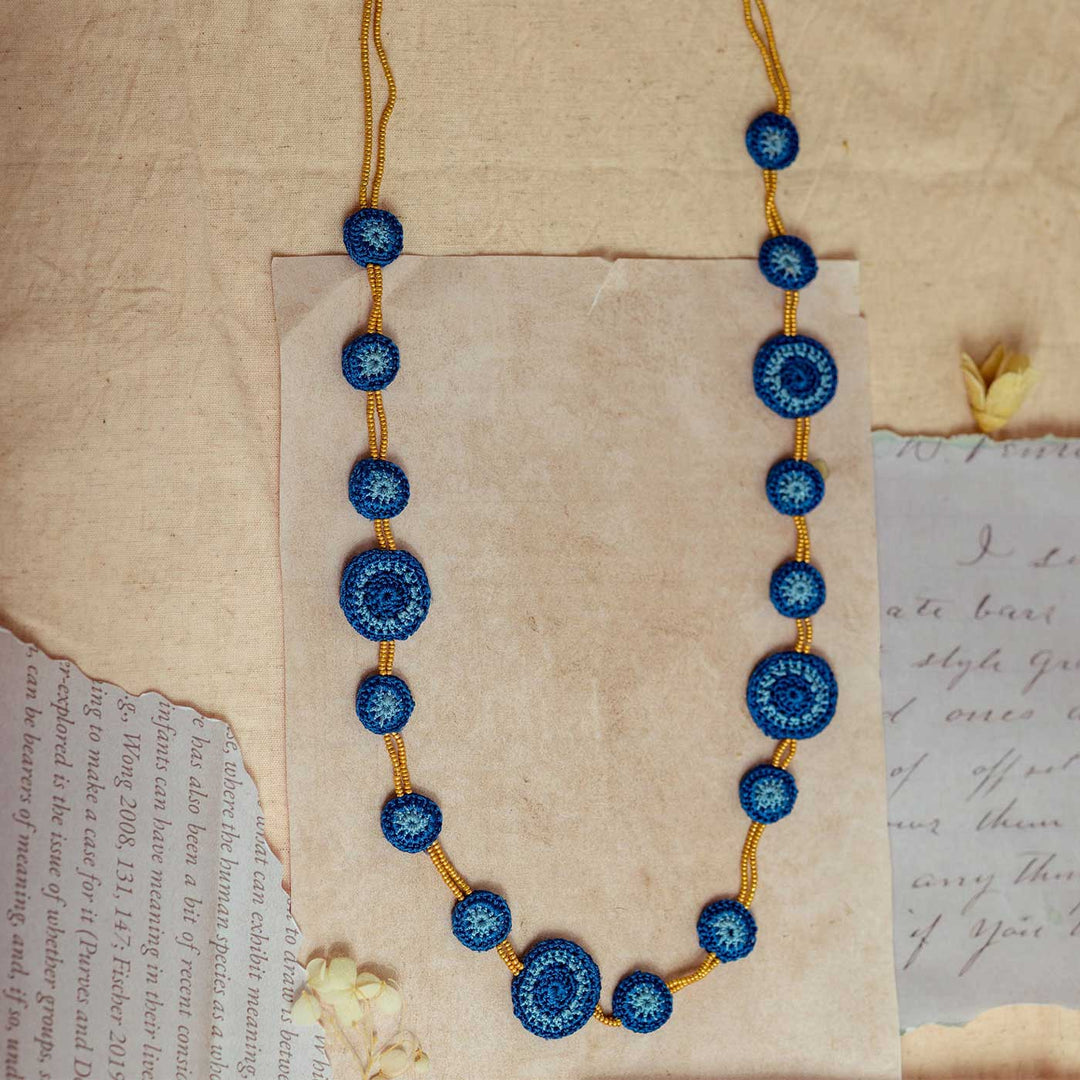 Handmade Crochet Gulnaar Blue Tikkis Bead Necklace