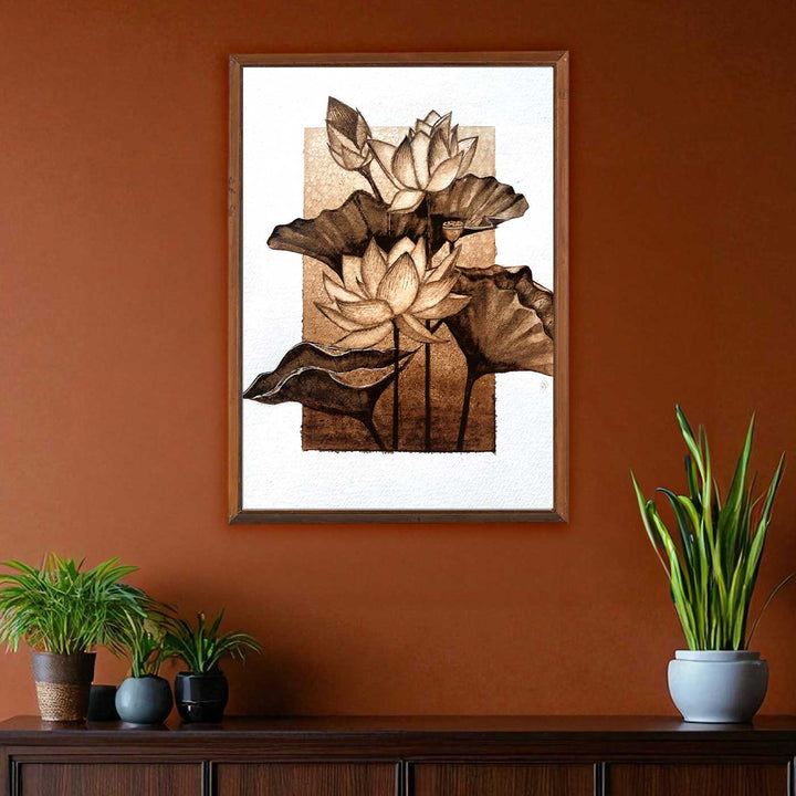 6 x 8 Inch | Handmade Paper Lotus Coffee Painting