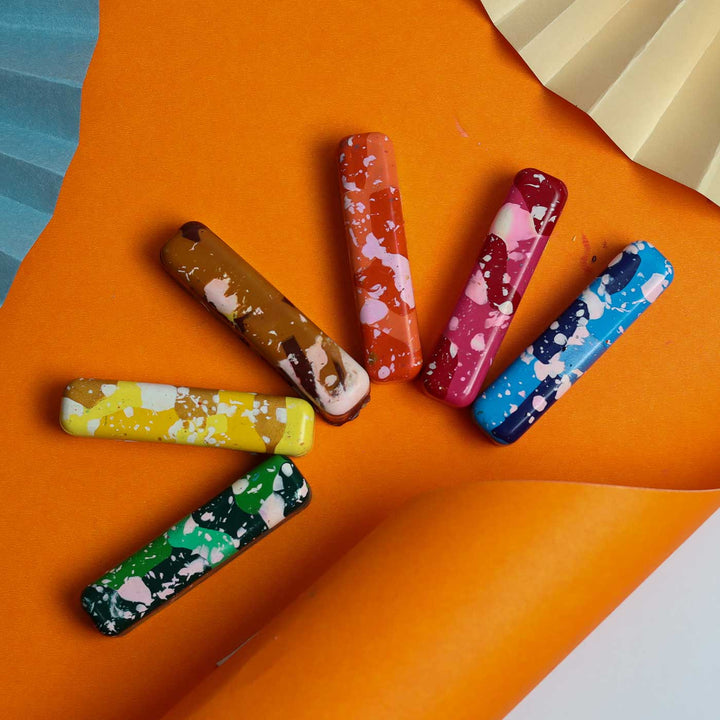 Handmade Non-Toxic Marbled Kitkat Crayons in Assorted Colours | Set Of 6