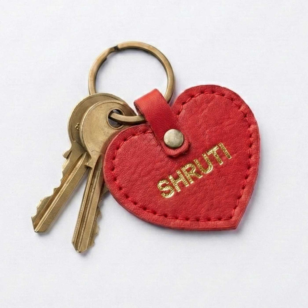 Heart Shaped Red Leather Personalized Keychain