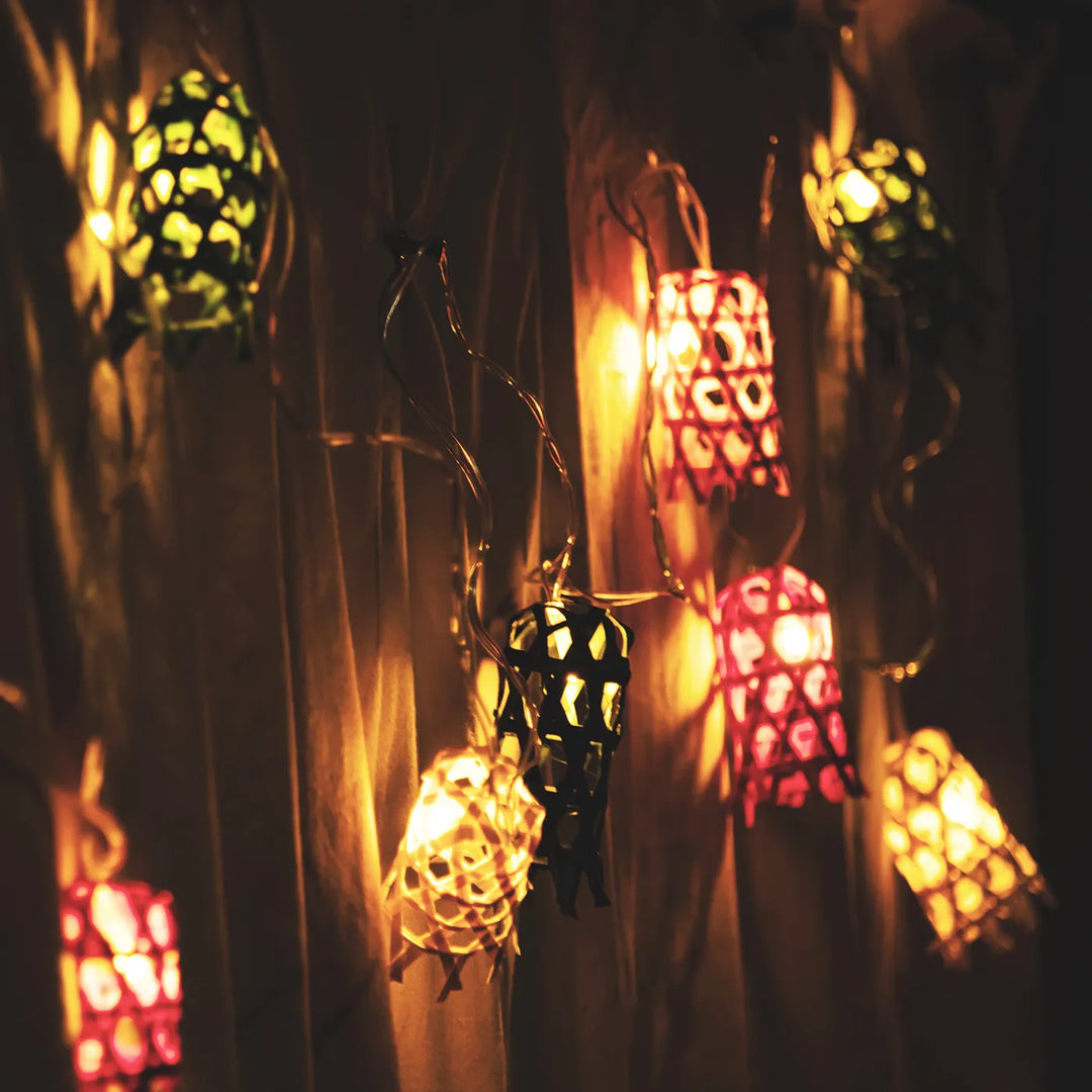3m, 10 Bulbs | Multicoloured Bell Eco-Friendly Handmade Woven Bamboo LED Fairy Light
