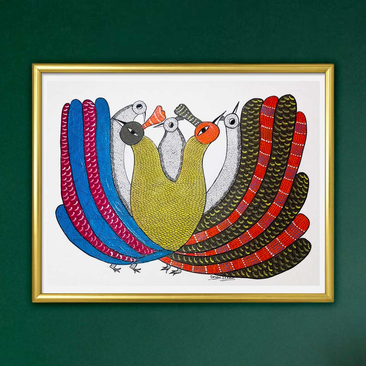 11 x 15 Inch | Colours of Togetherness | Original Hand Painted Tribal Gond Art Painting | Acrylic Paints On Paper