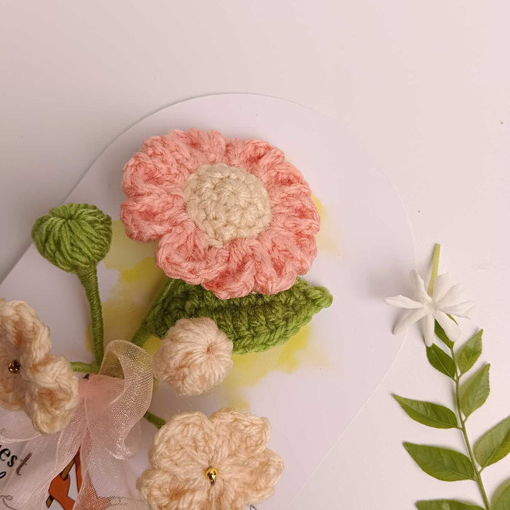 Handmade Crochet 3D Peach & Cream Floral Greeting Card