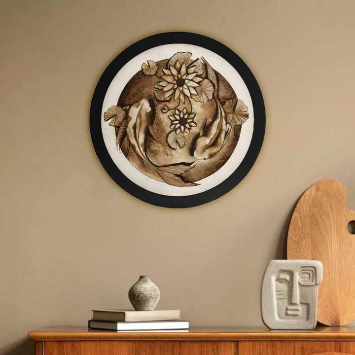 7.8 x 7.8 Inch | Handmade Paper Circle Serene Coffee Painting