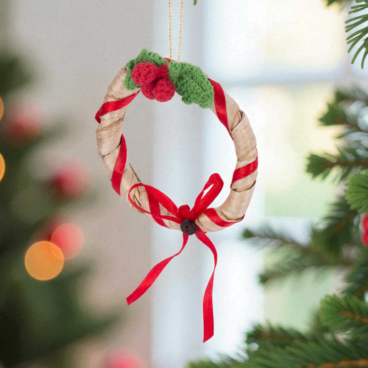 Handmade Banana Berry Bow Accent Wreath Hanging Christmas Ornaments