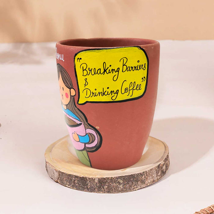 Handpainted Personalised 3D Terracotta Mug with Tea/Coffee Lover Avatar Illustrations and Quote