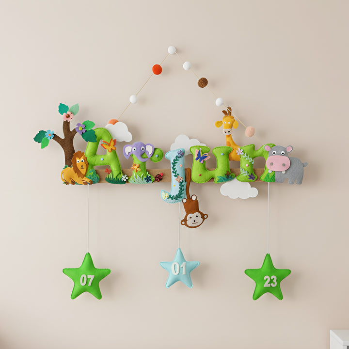 Handcrafted Personalized Jungle Animal Felt Nameplate for Kids