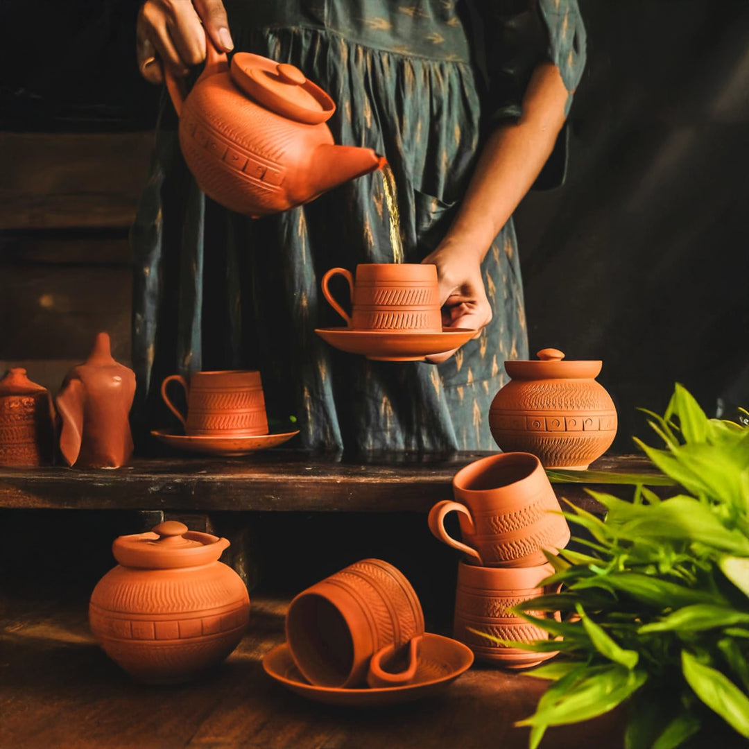 Handmade Nawabi Terracotta Tea Set | Set Of 15