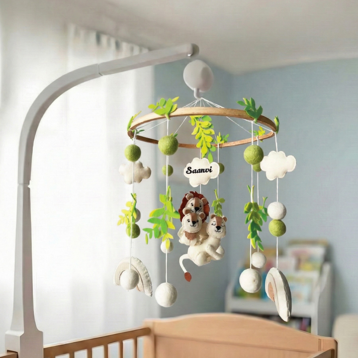 Personalized Handmade Lion’S Crown Family Felt Cot Mobile For Newborns