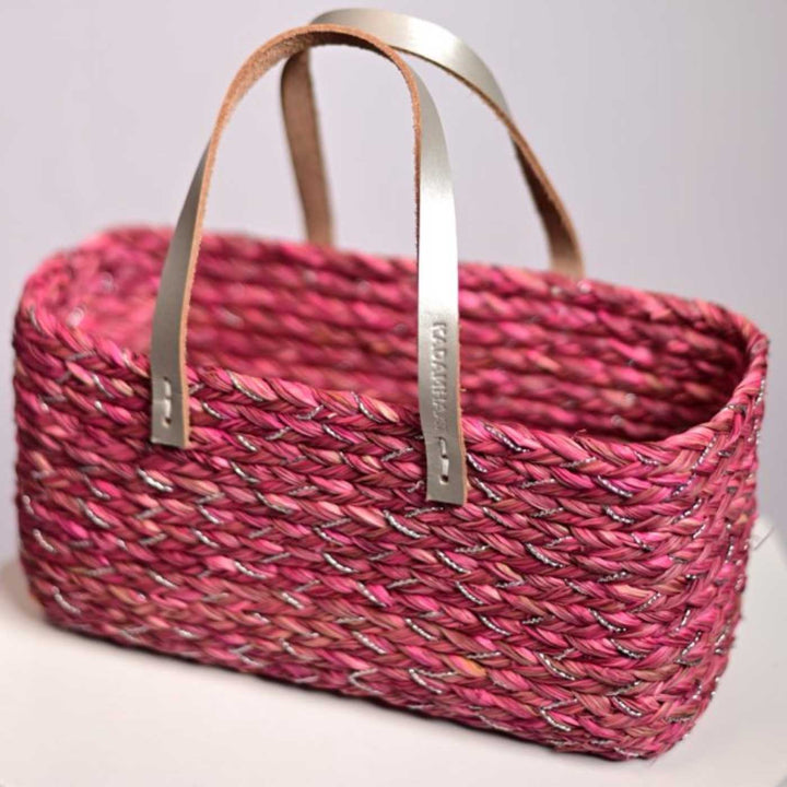 Handmade Grass Woven Blush Braided Flat Strap Sabai Mesh Handbag