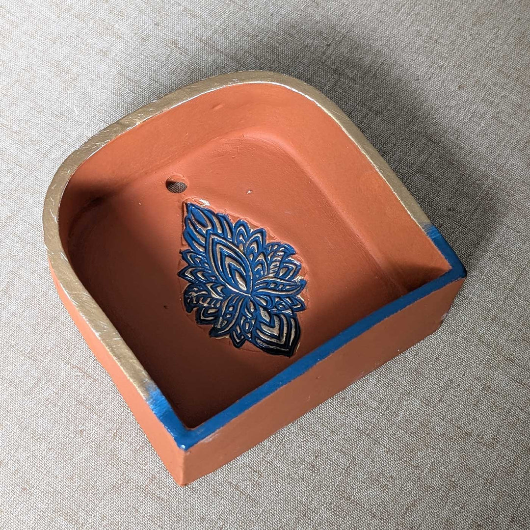 Hand-Painted "Lotus Ember" Arch Terracotta Wall Decor Tealight Holder With Lotus Motif For Festive Decor