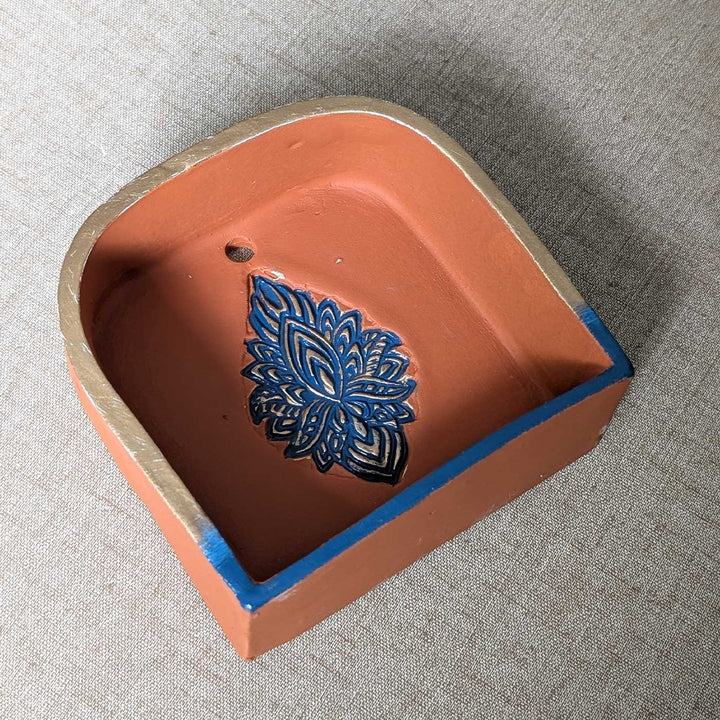 Hand-Painted "Lotus Ember" Arch Terracotta Wall Decor Tealight Holder With Lotus Motif For Festive Decor