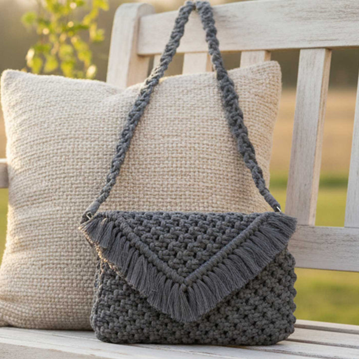 Handmade Macrame Clutch Bag With Sling