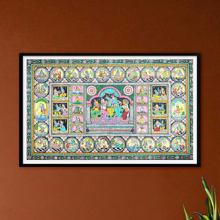 36 X 24 Inch | Handmade Canvas Krishna Rasleela With Dashavataar Painting