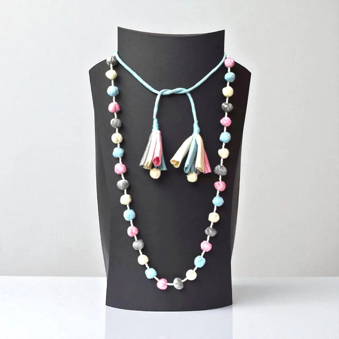 Handmade Textile Art Round Beaded Dupion Silk Fabric Necklace